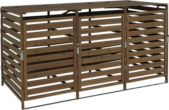 Abri de poubelles e par terieur conteneurs à ordures jusqu'à 6 bacs en bois marron fonce