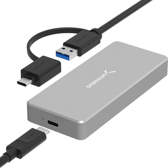 Accessoires pour disques durs Sabrent boîtier en aluminium gris doté d’un port USB 3.1 pour SSD M.2 NVMe (EC-NVME) 52841