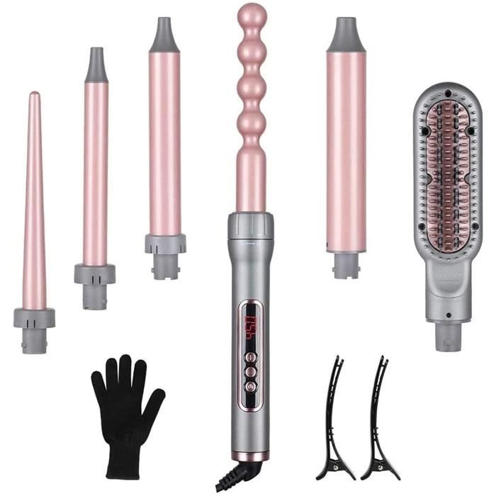 Fer à vapeur Fer à Friser Professionnel Fer à Boucler 6 en 1 avec LCD Ecran Boucleur Cheveux de 80-230℃ Frisseur B72