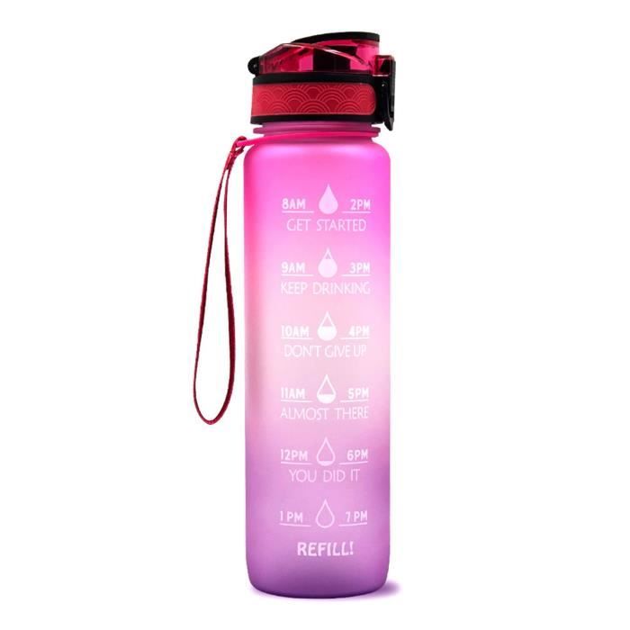 Gourde - Bouteille isotherme,Bouteille d'eau de Sport 1l avec marqueur de temps,bouilloire à boire Portable - Type Pink