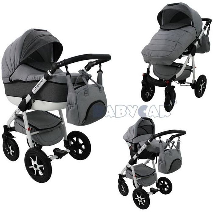 QUERO Poussette - Landau 3en1 Combinée avec siège auto, ROUES PIVOTANTES - Gris Lin