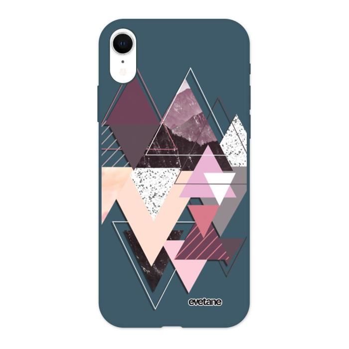 Coque pour iPhone Xr Silicone Liquide Douce bleu nuit Triangles Design Ecriture Tendance et Design Evetane