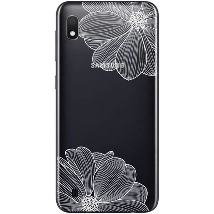 Coque SAMSUNG A10 Transparente fantaisie , Souple et résistante - Fleurs blanches