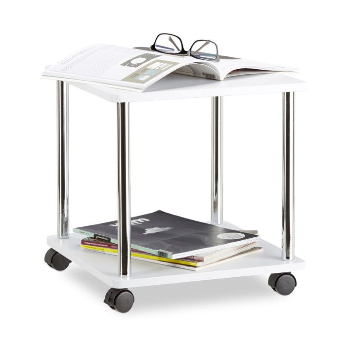 Relaxdays Table d’appoint blanche à roulettes table basse fleurs plantes desserte chariot, blanc - 4052025959609
