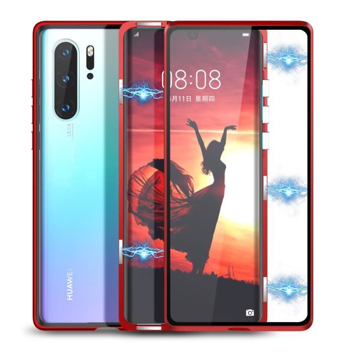 Coque Huawei P30 Pro Adsorption Magnétique Cadre en Métal Crystal Clear Couverture Arrière en PC avec Couverture Plein Écran Ultra S