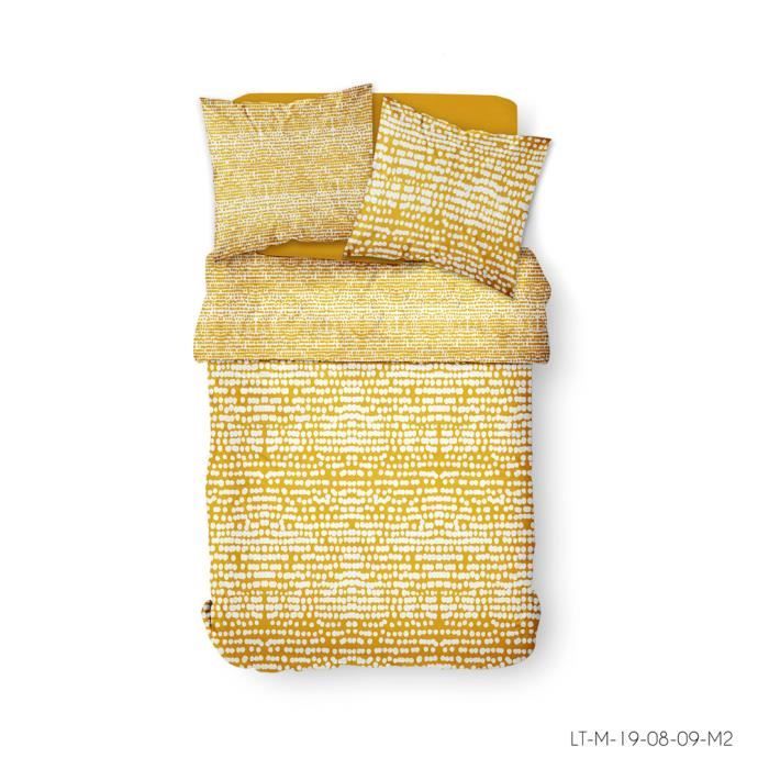Parure de lit 2 personnes 240X260 Coton imprime jaune Ethnique SUNSHINE