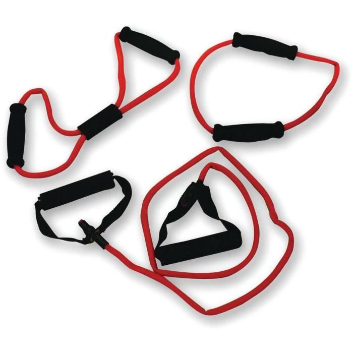 TUNTURI Set élastiques de musculation tubing fort avec grip, rouge