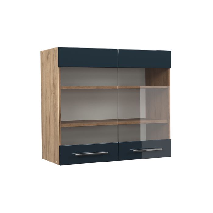 Armoire en verre Fame-Line 80cm Bleu foncé brillant/Chêne de force doré Vicco 48881