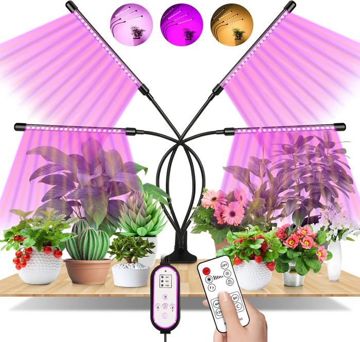Lampe De Croissance Carastek 56 LEDs - Spectre Complet, 4 Têtes Réglables Avec Minuterie Auto 3/9/12H - Pour Plantes D'Intérieur