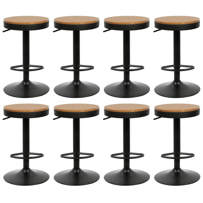 B.LIVEM LOT DE 8 TABOURETS DE BAR RONDS Φ36CM CHAISES DE CUISINE RÉGLABLES EN HAUTEUR PIEDS EN MÉTAL PIVOTANT À 360