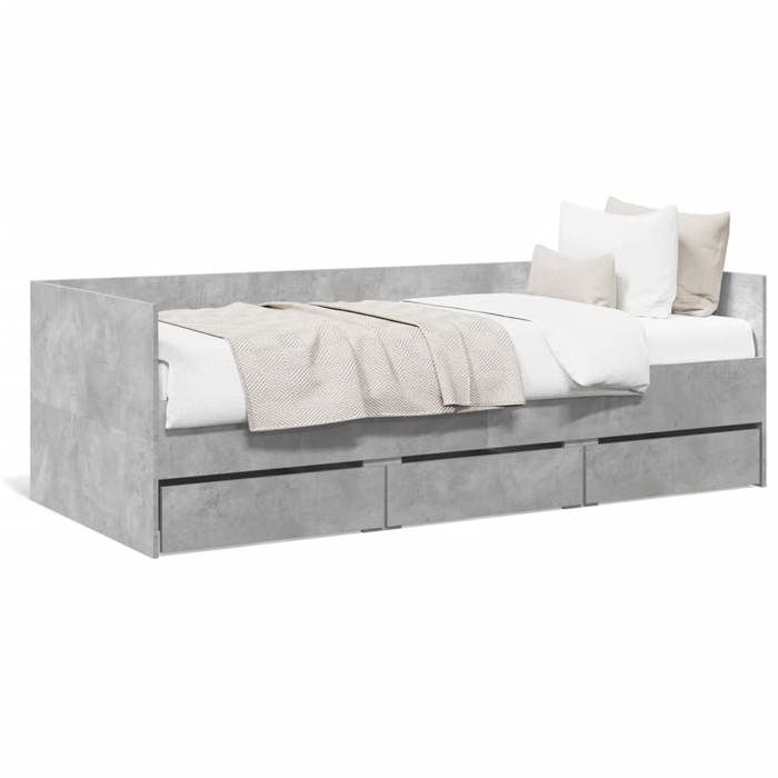 Lit de jour - 100x200 cm - et tiroirs - gris béton bois dingénierie LL277659