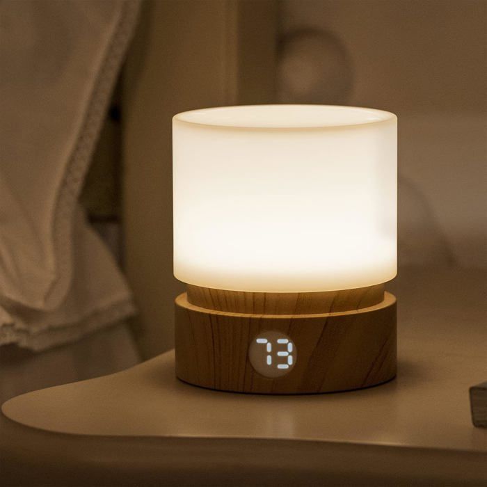Veilleuse avec Minuterie LED Veilleuse Enfants Grain de Bois Dimmable Batterie Rechargeable [Classe énergétique A]