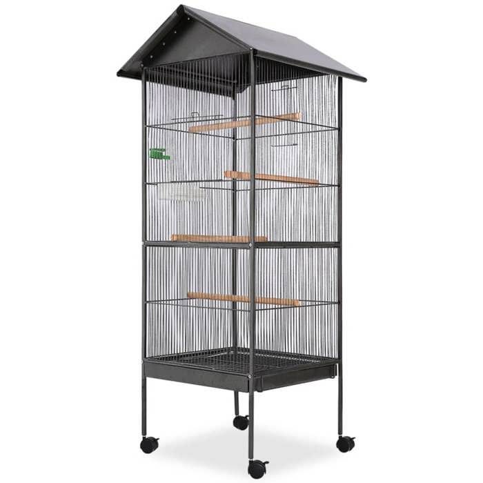 Meilleurs prix pour Lemon Cage à oiseaux,UU,Volière tout-en-un, avec toit Acier Noir 66 x 66 x 155 cm CCL18059916