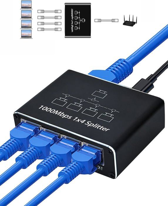 Switch Ethernet 2 Ports Gigabit - Double Sortie RJ45 1000 Mbps - Répartiteur Réseau Pour Ordinateur, TV, Routeur - Hub Compact