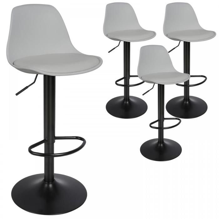 Chaise et Tabouret de bar.MIPAN.Lot de 4.Hauteur réglable.Rotation.PU.Max:120kg.Gris