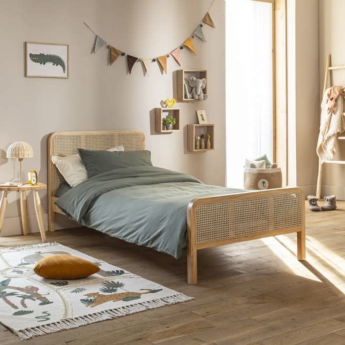 Lit adulte en pin massif naturel avec véritable cannage ANNA 90x200 - LT17018 - Bois naturel - Terre de Nuit