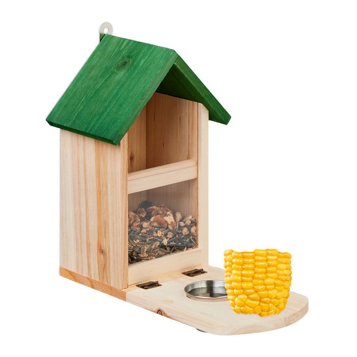 Mangeoire Pour écureuils En Bois à Assembler – Avec Seau à Eau Et Vis Pour épi De Maïs, Protection Toit - 7