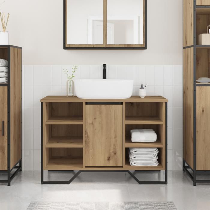 Meuble de salle de bain - Cabinet lavabo Chêne Artisan - 91x35x60 cm - Bois dingénierie - Finition Mat