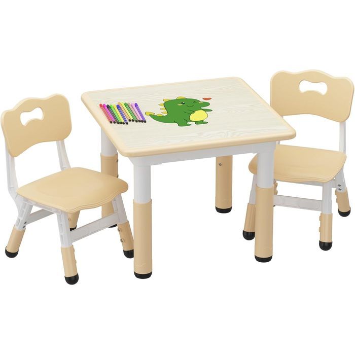 Ensemble table et 2 chaises enfant 3 pièces - hauteur réglable -salle de jeux la chambre denfant