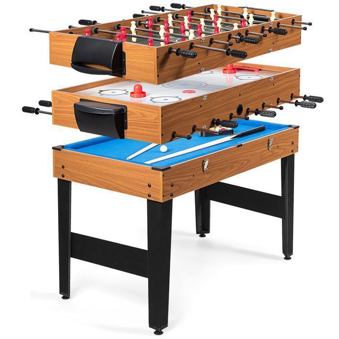 DREAMADE Table Jeu 3-en-1 – Baby-foot, Air Hockey, Billard – 123x58x83cm, Accessoires Inclus, Salle De Jeux
