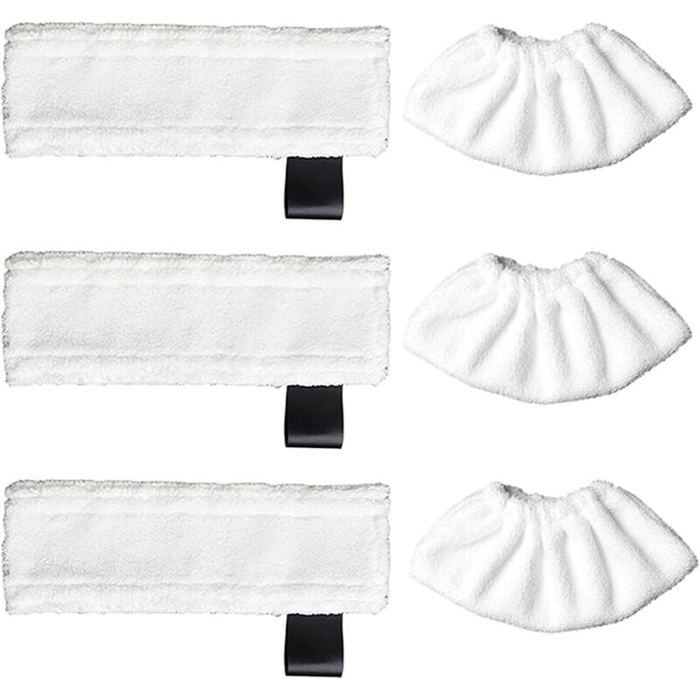Lot de 6 chiffons de nettoyage de rechange pour aspirateurs Karcher SC2/ SC3/ SC4/ SC5 (3 housses de buse et 3 tampons en microfibr