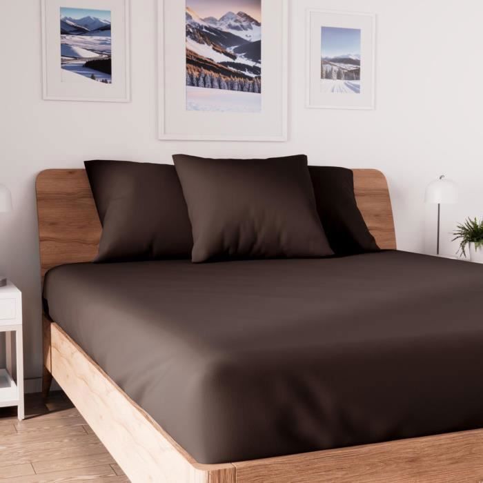 Drap housse en coton 120*200 cm&nbsp; brun -&nbsp; - Drap housse -&nbsp; - Marron marron brun YYV