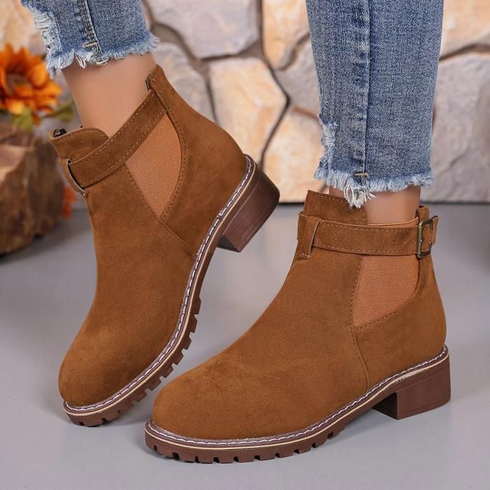 Bottines Femme En Daim - Fermeture éclair Latérale - Talon Bas - Imperméables - Taille 35 à 43