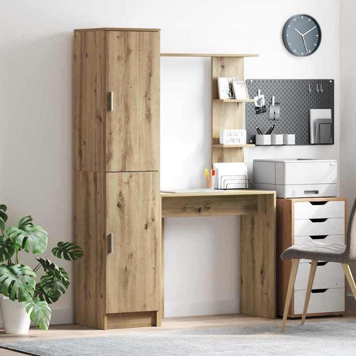 Bureau avec rangement - vidaXL - Chêne artisanal - 6 étagères - 2 portes