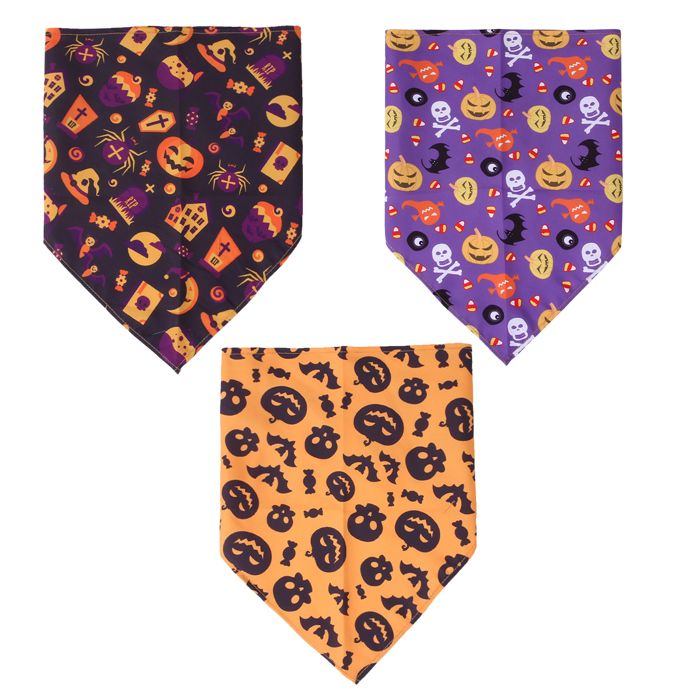 Lot de 3 bandanas réversibles pour chien motif Halloween bavoirs triangulaires lavables foulard pour animal de compagnie