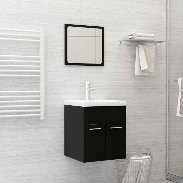 Noir Ensemble de meubles de salle de bain SARAZYJ ARMOIRE WC MODERNE Noir Aggloméré E1961