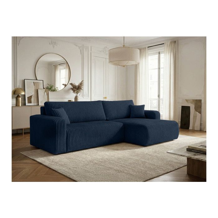 Canapé dangle réversible conv 5p ALYA en velours cotelé épais Bleu foncé
