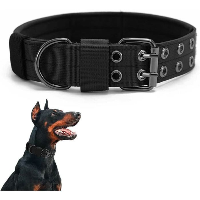 Collier chien tactique - XVX - Nylon réglable noir - Taille moyenne et grande - Confort optimal