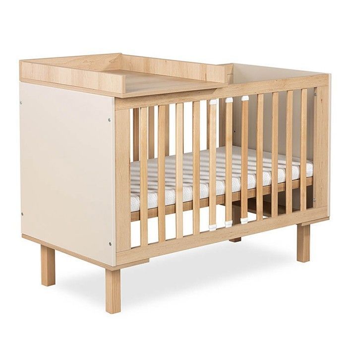 LAURA Lit bébé évolutif à barreaux avec barrière de sécurité 120x60 Champagne avec plan à langer amovible