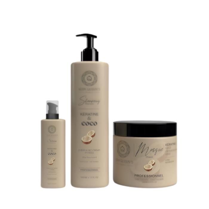 Kera Queens Trio Coco et Kératine Shampoing 500ml + Masque 500ml + Sérum 100ml