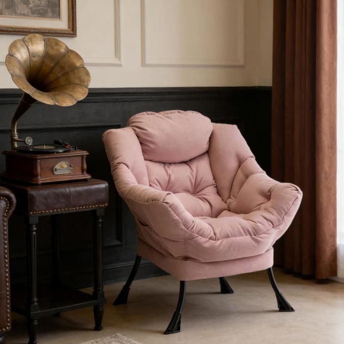Fauteuil lounge en velours-Fauteuil lecture-Avec appui-Tête-Convient pour la chambre le salon et le bureau-Rose-XJING Charge 150kg