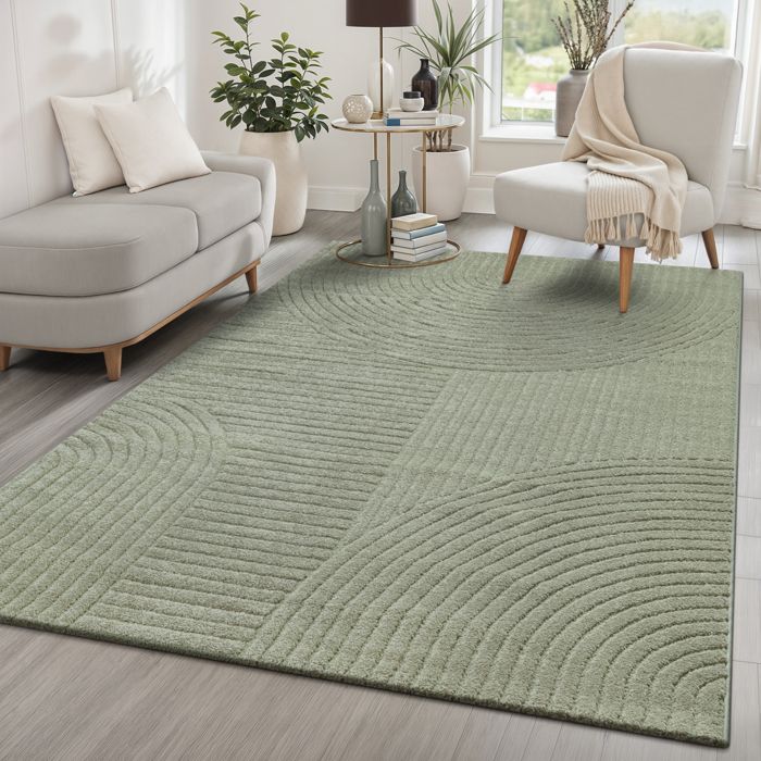 the carpet Everest – Tapis moderne poils courts effet 3D haut-bas haute densité Vert 200 x 290 cm D11