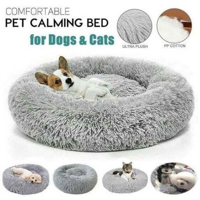 Panier rond pour chien et chat - DEMA - Diamètre 80 cm - Forme de beignet - Coussin amovible et lavable - Gris clair