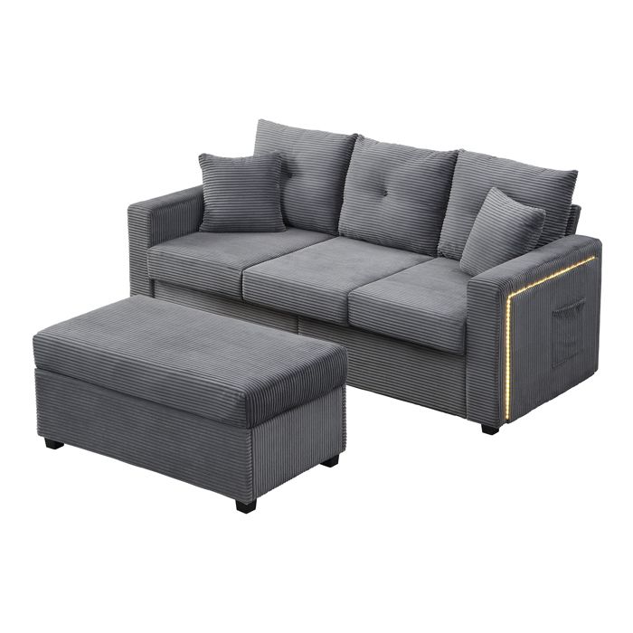 Canapé dangle convertible 3 places+LED - tissu gris - Une Sensation dassise à Un Nuage - L 184 x P 84 5 cm