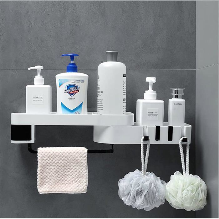 Étagère dAngle de Douche Pivotante à 180 Degrés - Support de Rangement sans Perçage pour Coin de Mur