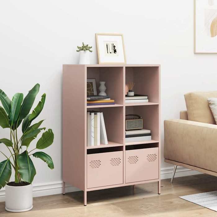 (15893)Meuble rangement - Buffet haut - contemporain - rose 68x39x1035 cm acier poid:26.78 kg