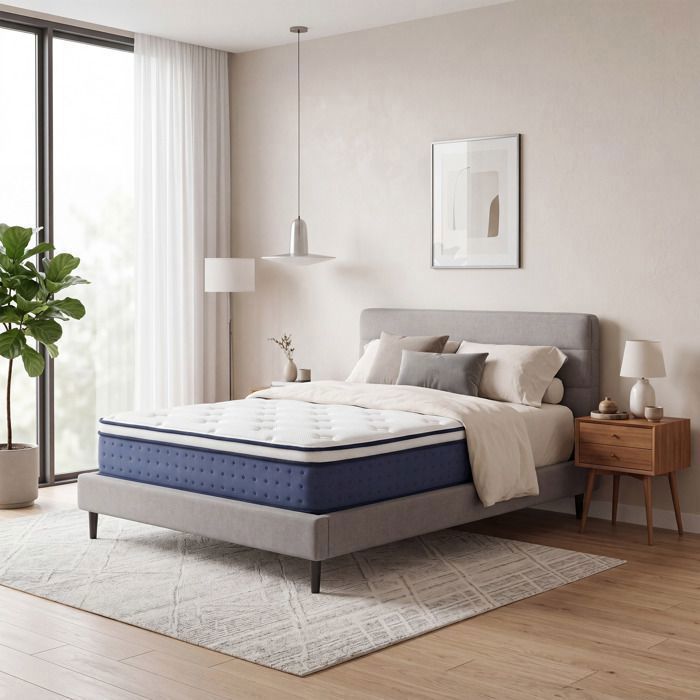 Matelas à Mémoire de Forme Gel 90 x 190 cm Hybride Ressorts Ensachés Soutien 7 Zones Housse Respirante Bleu