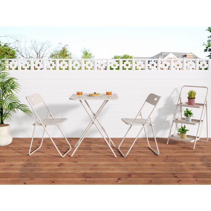 Salon de jardin 3 pièces pliable - SOGEU - Bistrot pliable - Beige - Acier anti-corrosion - Pour 2 personnes