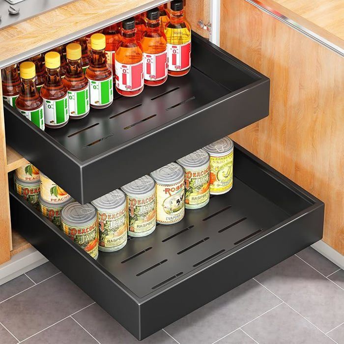 Organiseur de placard de cuisine coulissant extensible Noir 43Profondeur x 35Largeur x 9Hauteur cm pas 35cm Large MEUBLE A EPICES