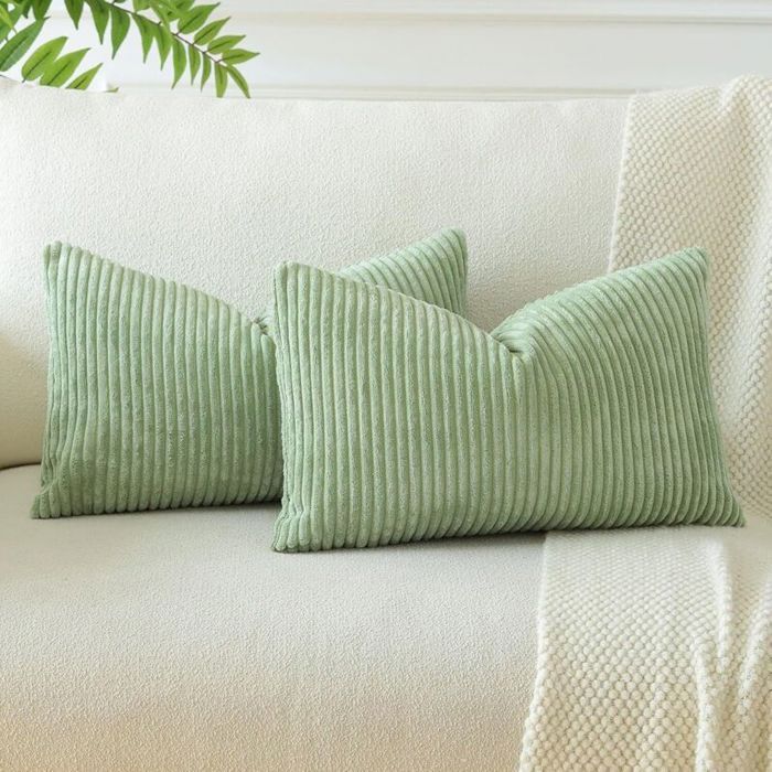 Housses de coussin en velours côtelé lot de 2 vert sauge 30x50 cm décoratives pour canapé salon chambre