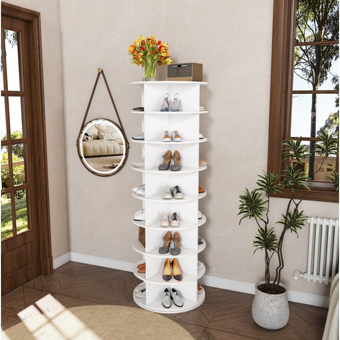 Modenuit meuble à chaussures rotatif 8 étagères 60 x 60 x 184 cm pour 32 paires PVC blanc