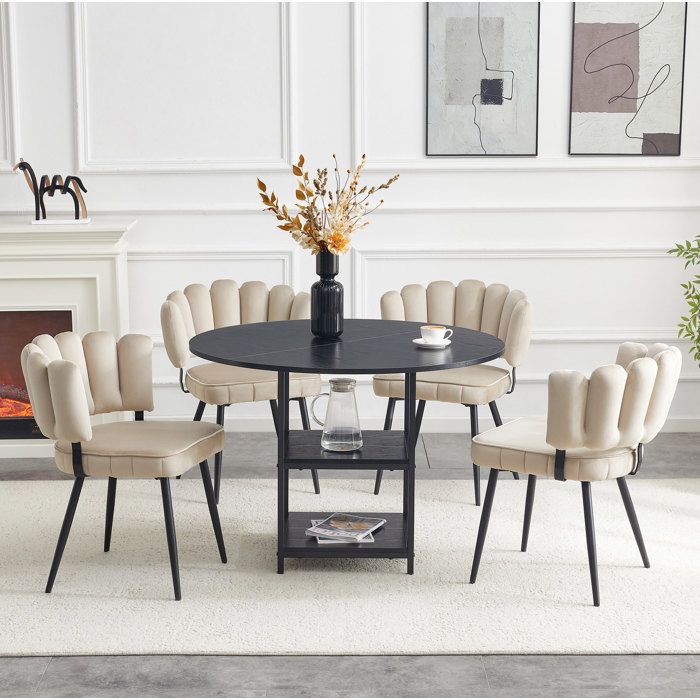 Modenuit Ensemble table a manger ronde 107 cm avec 4 chaises rangement 2 niveaux noir et marron clair