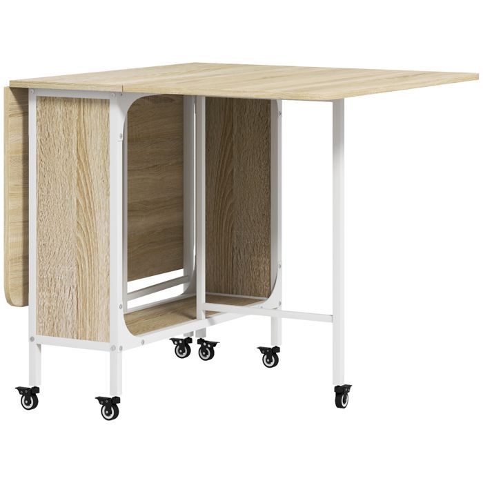 LIA Table à manger pliante pour 6 personnes maximum avec plateau en bois et métal 130x80x74 cm blanc et couleur bois
