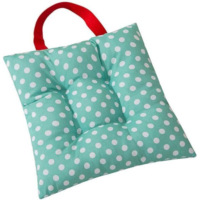 Coussin de chaise carré matelassé 28 x 28 cm attache dos rembourrage PP coton vert à pois