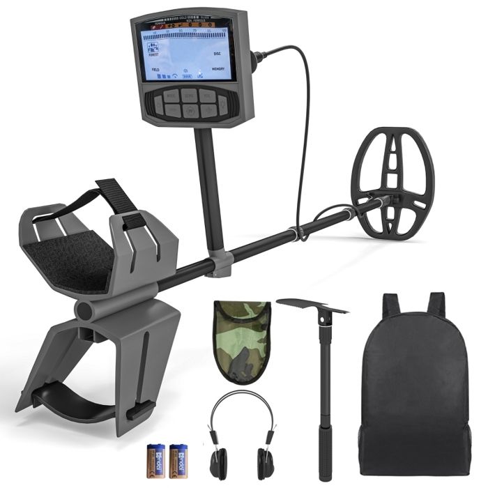 Détecteur de métaux pour adultes 5 modes localisateur portable avec alarme disque écran LCD IP68 gris foncé