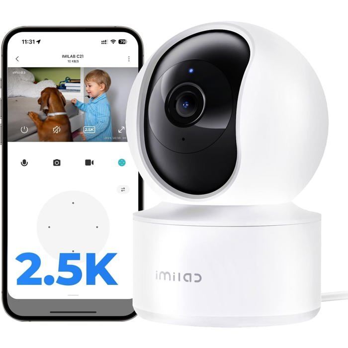 25K 4MP Caméra Intérieure pour Animaux et Bébé 360° Surveillance Chien Caméra sans Abonnement Compatible Xiaomi Home App (C21)